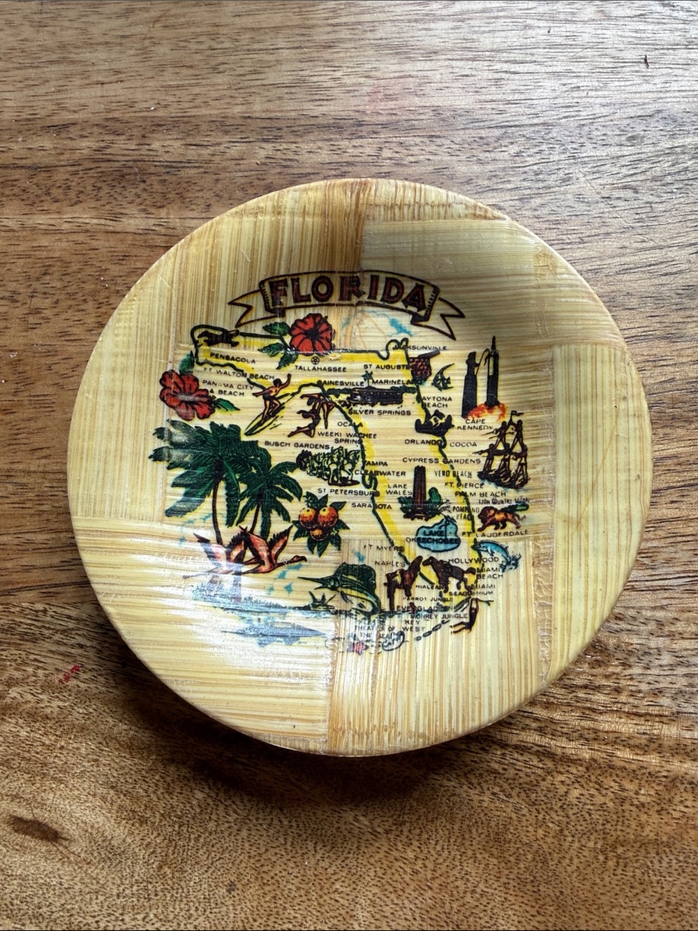 Vintage Florida Souvenir Bamboo Coaster Set NOS